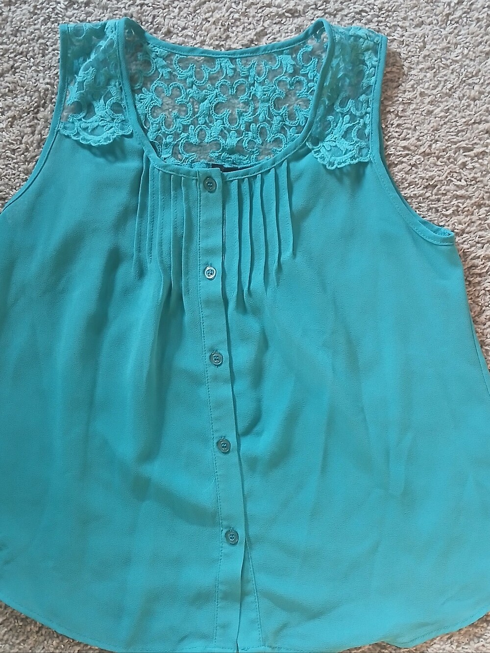 mine Teal Lace-Back Button Front Blouse